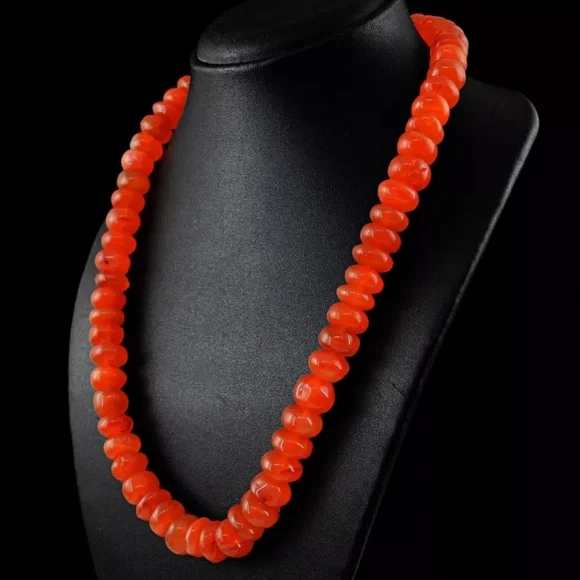 730 Cts Natural Orange Carnelian Round Rondelle Beads Gemstone Beaded Necklace - Picture 2 of 9